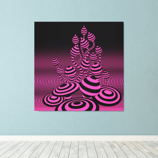Giant Canvas Neon Fuchsia Magic Mushrooms 1m². (Insitu (Houten vloer))