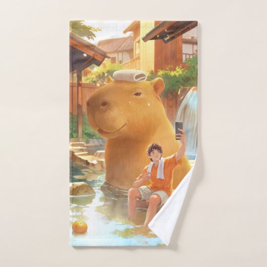 Giant Capybara – Hot Spring Illustratie Bad Handdoek (Handdoek)
