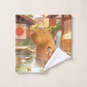 Giant Capybara – Hot Spring Illustratie Bad Handdoek (Wasdoekje)