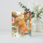 Giant Capybara – Hot Spring Illustratie Briefkaart (Staand voorkant)