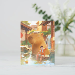 Giant Capybara – Hot Spring Illustratie Briefkaart