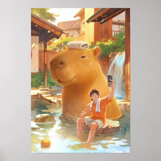 Giant Capybara – Hot Spring Illustratie Poster (Voorkant)