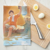 Giant Capybara – Hot Spring Illustratie Theedoek (Quarter Fold)