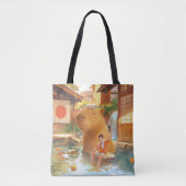 Giant Capybara – Hot Spring Illustratie Tote Bag (Voorkant)