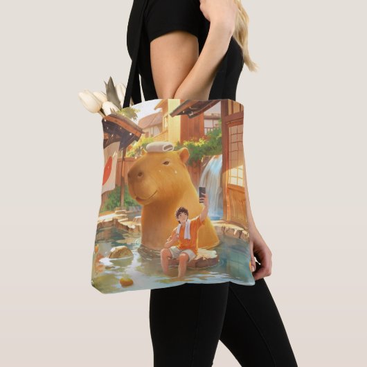 Giant Capybara – Hot Spring Illustratie Tote Bag (Dichtbij)