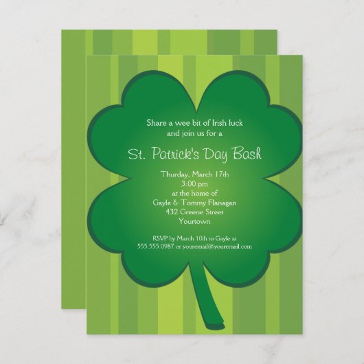 Giant Clover St Patricks Day Party Invitation Kaart (Voorkant / Achterkant)