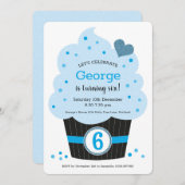Giant Cupcake Birthday Party Invitation Blue Kaart (Voorkant / Achterkant)