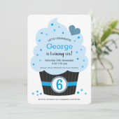 Giant Cupcake Birthday Party Invitation Blue Kaart (Staand voorkant)