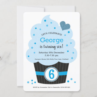 Giant Cupcake Birthday Party Invitation Blue Kaart