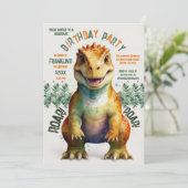 Giant Dinosaur Waterverf Jongen Verjaardagsfeest Kaart (Staand voorkant)