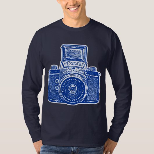 Giant East German Camera - Donkerblauw en wit T-shirt (Voorkant)
