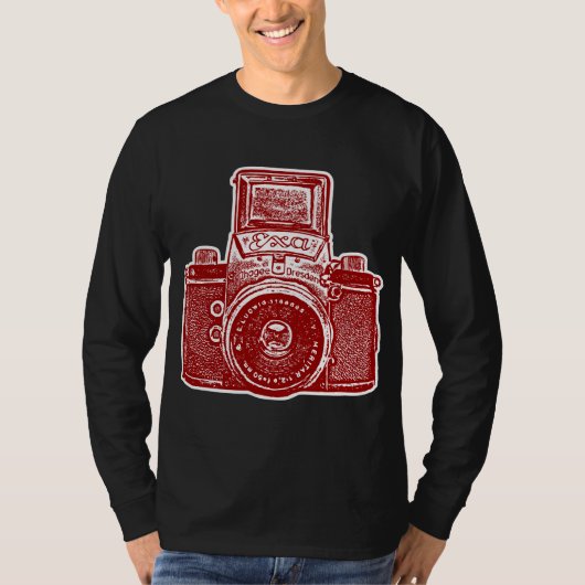 Giant East German Camera - Maroon en White T-shirt (Voorkant)