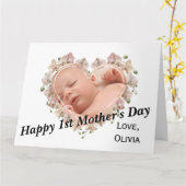 GIANT Eerste Moederdag Baby Foto Hart Bloemen Kaart (Gele Bloem)