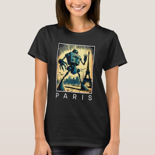 Giant Evil Robot die Parijs aanvalt Sci Fi T-shirt (Voorkant)
