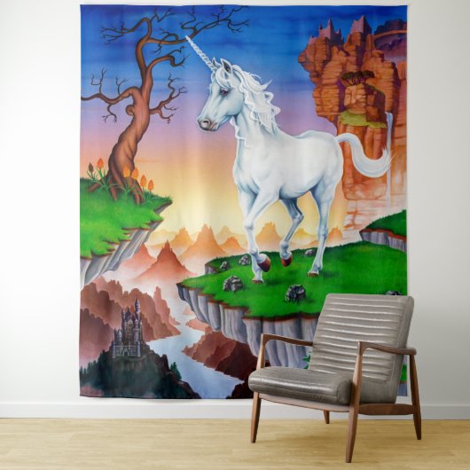 Giant fantasy unicorn tapestry wandkleed (In situ)