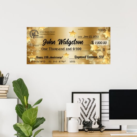 Giant faux Presentation check-bonusprijs voor lief Poster (Thuiskantoor)