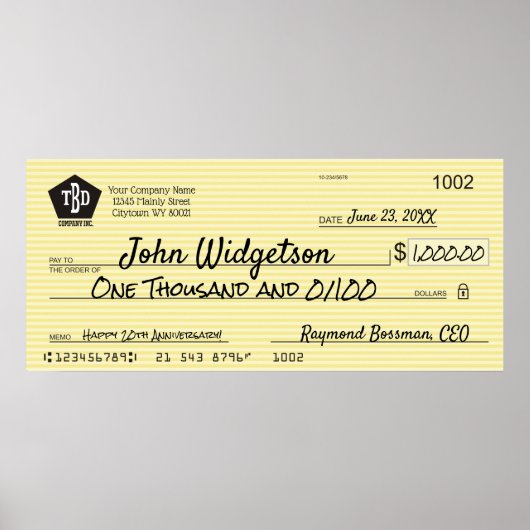 Giant faux Presentation check-bonusprijs voor lief Poster (Voorkant)