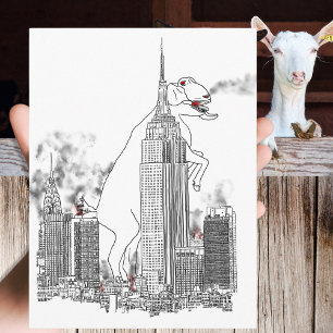 Giant Goat Attack in New York Funny Animal Art Briefkaart