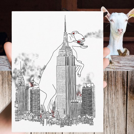 Giant Goat Attack in New York Funny Animal Art Briefkaart