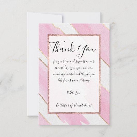Giant Gold bijgesneden roze Waterverf penseelstrek Bedankkaart (Voorkant)