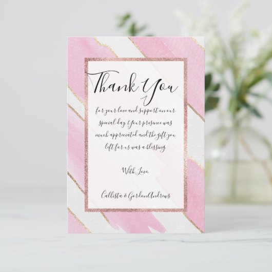 Giant Gold bijgesneden roze Waterverf penseelstrek Bedankkaart (Staand voorkant)