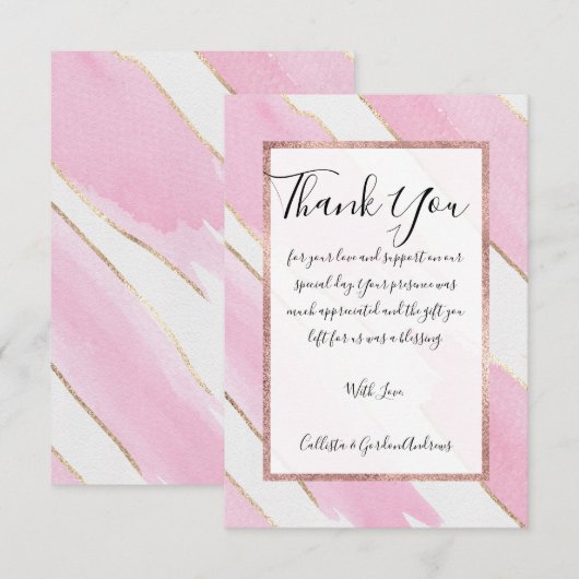 Giant Gold bijgesneden roze Waterverf penseelstrek Bedankkaart (Voorkant / Achterkant)