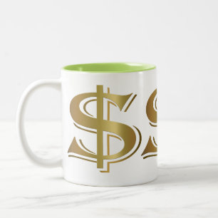 Giant Golden Dollar Sign Coffee Mok