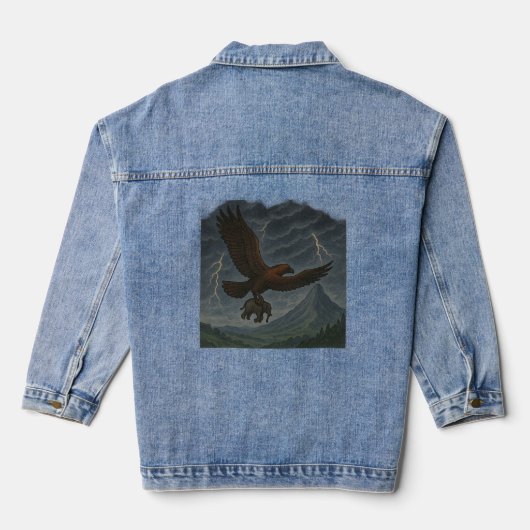 Giant Golden Eagle met olifant Fantasy Art Denim Jacket (Achterkant)