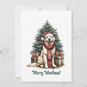 Giant Golden Retriever Kerstmis Woofmas Hond Santa Feestdagenkaart