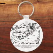 Giant Hedgel en Sports Car Cartoon. Grappig Sleutelhanger (Voorkant)