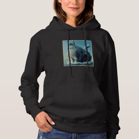 Giant House Cat Rising From The Sea Fantasy Coloss Hoodie (Voorkant)