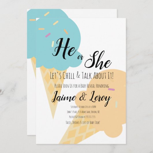 Giant Ice Cream Cones Gender onthult hem of zij Kaart (Voorkant / Achterkant)