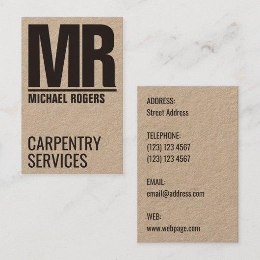 Giant initiaal bold cover standout visitekaartje (Voorkant / Achterkant)