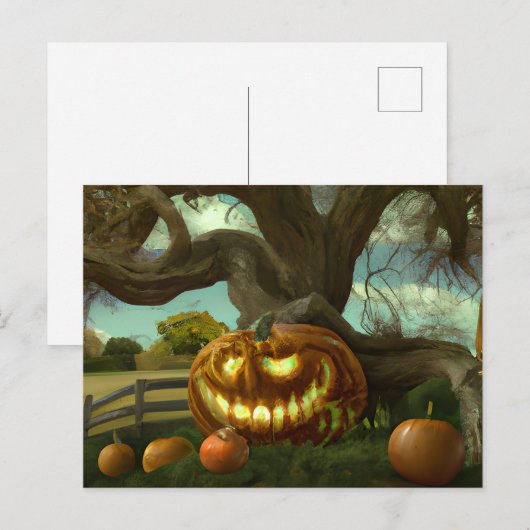 Giant Jack-O' Lantern Mangled Tree Halloween Feestdagenkaart (Voorkant / Achterkant)