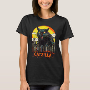 Giant kitty kat catzilla in een stad catzilla t-shirt