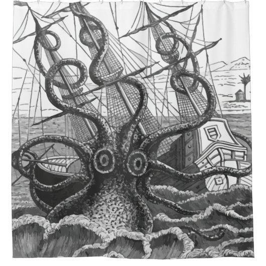 Giant Kraken Octopus aanvallen Pirate Ship Douchegordijn (Voorkant)