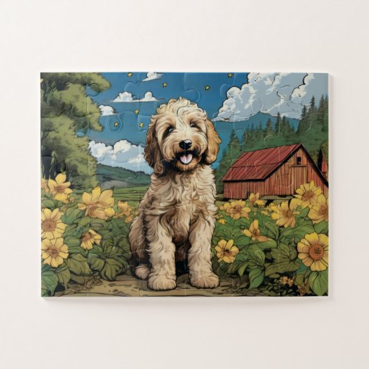 Giant Labradoodle op het Boerderij Legpuzzel (Horizontaal)