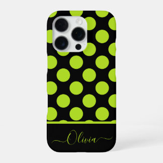 Giant Lime Green Polka Dots on Black iPhone Case 16 Pro Hoesje