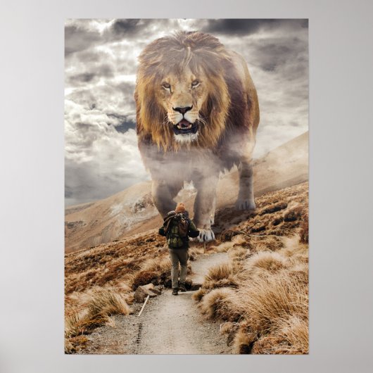 Giant Lion vs Man - Motivatie successcore Poster (Voorkant)
