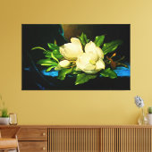 Giant Magnolia op een blauwe vlinderdoek Canvas Afdruk (Insitu (Woonkamer))