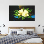 Giant Magnolia op een blauwe vlinderdoek Canvas Afdruk (Insitu (Slaapkamer))