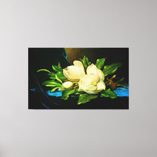 Giant Magnolia op een blauwe vlinderdoek Canvas Afdruk