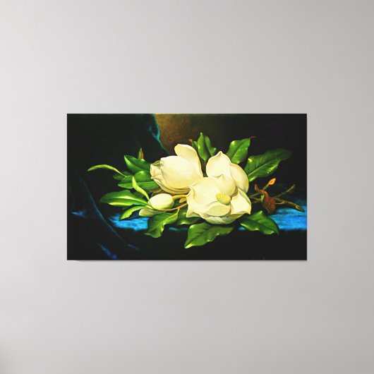 Giant Magnolia op een blauwe vlinderdoek Canvas Afdruk (Voorkant)