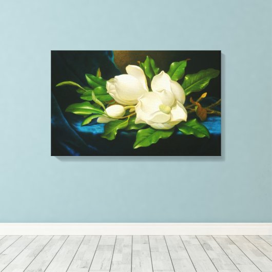 Giant Magnolias op een blauw fluwelen doek (Heade) Canvas Afdruk (Insitu (Houten vloer))