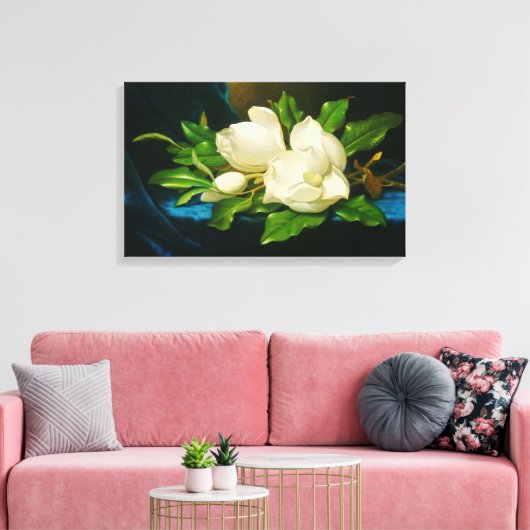 Giant Magnolias op een blauw fluwelen doek (Heade) Canvas Afdruk (Insitu (Woonkamer))