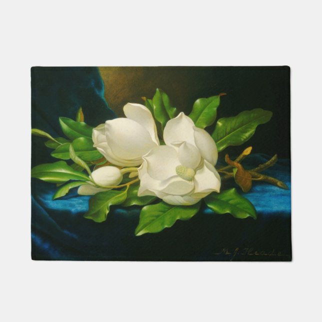Giant Magnolias op een blauw fluwelen doek (Heade) Deurmat (Voorkant)