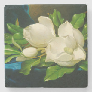 Giant Magnolias op een blauw fluwelen doek (Heade) Stenen Onderzetter