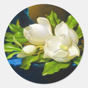 Giant Magnolias op een blauw Velvet Canvas Ronde Sticker