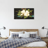 Giant Magnolias op een blauwe vlinderkast van MJ H Canvas Afdruk (Insitu (Slaapkamer))