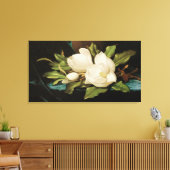 Giant Magnolias op een blauwe vlinderkast van MJ H Canvas Afdruk (Insitu (Woonkamer))
